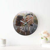Modern Love Custom Wedding Photo Couples Newlyweds ラージ壁時計 (ホーム)