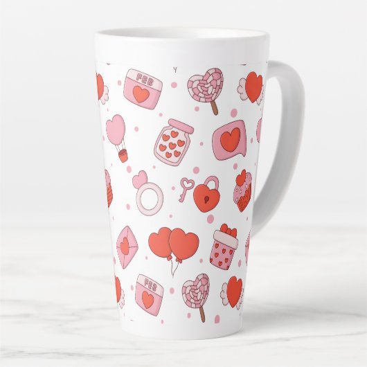 Modern Love Design Happy Valentine’s Day Red Heart カフェラテマグ (右アングル)