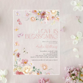 Modern Love is Blossoming Pink Bridal Shower アクリル招待状