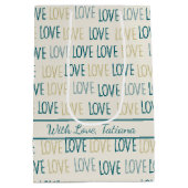 Modern LOVE Pattern in Teal and Gold with Message ミディアムペーパーバッグ (裏面)