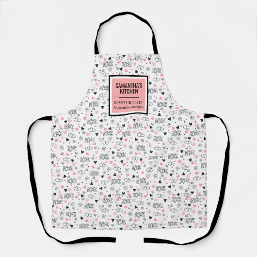 Modern Love Text Sketch Heart Kitchen Apron エプロン (正面)