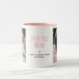 Modern Love you Mum 2枚の写真とメッセージ入り ツートーンマグカップ