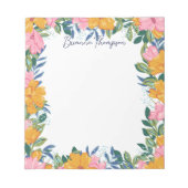 Modern Lush Pink & Yellow Floral Frame ノートパッド (正面)