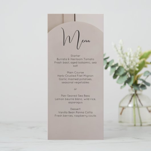 Modern Luxe Arch Wedding Menu | Neutral Beige  メニュー (スタンド正面)