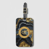 Modern Luxe Black Gold Agate Marble Monogram ラゲッジタグ (正面縦)