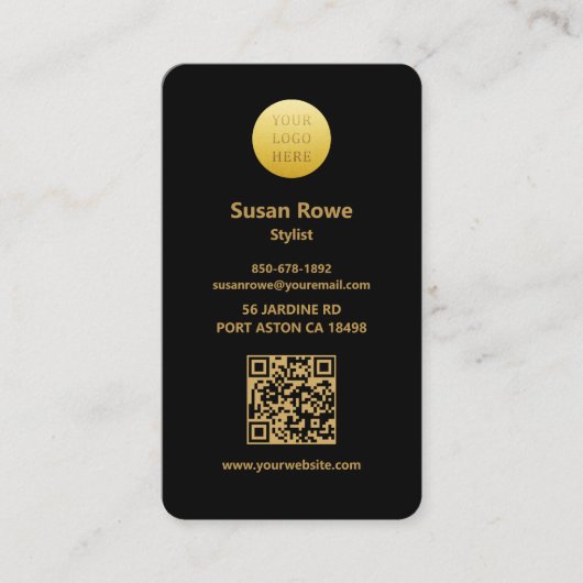 Modern Luxe Glam Leopard Pattern Black QR Code 名刺 (正面)