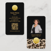 Modern Luxe Glam Leopard Pattern Black QR Code 名刺 (正面/裏面)