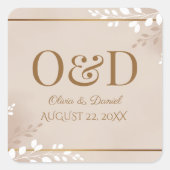 Modern Luxe Neutral & Gold Monogram Wedding スクエアシール (正面)