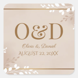 Modern Luxe Neutral & Gold Monogram Wedding スクエアシール