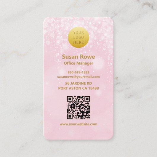 Modern Luxe Pink Bokeh Balls QR Code 名刺 (正面)