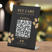 Modern Luxury Black Gold Paw Pet Grooming Service 台座サイン