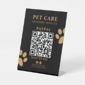 Modern Luxury Black Gold Paw Pet Grooming Service 台座サイン (正面)