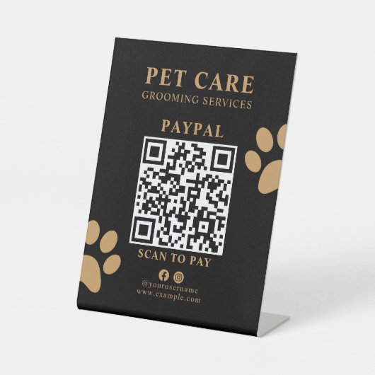 Modern Luxury Black Gold Paw Pet Grooming Service 台座サイン (正面)