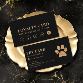 Modern Luxury Black Gold Pet Paw Loyalty Card 名刺