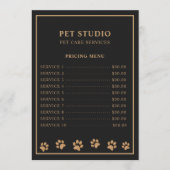 Modern Luxury Black Golden Paw Pet Care Pricing メニュー (正面)