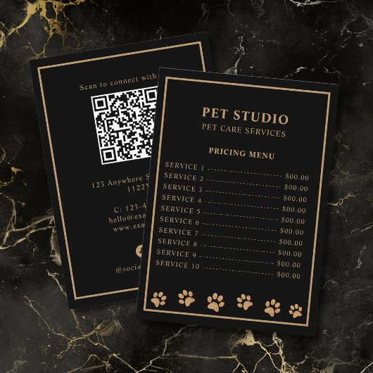 Modern Luxury Black Golden Paw Pet Care Pricing メニュー