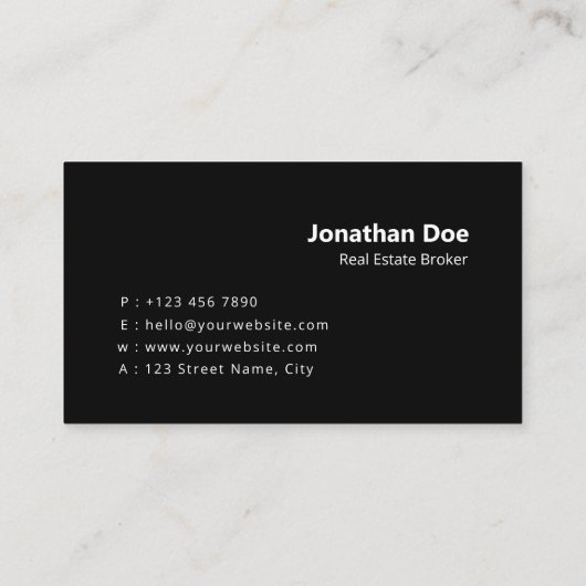 Modern Luxury Black & White Real Estate Agent 名刺 (裏面)