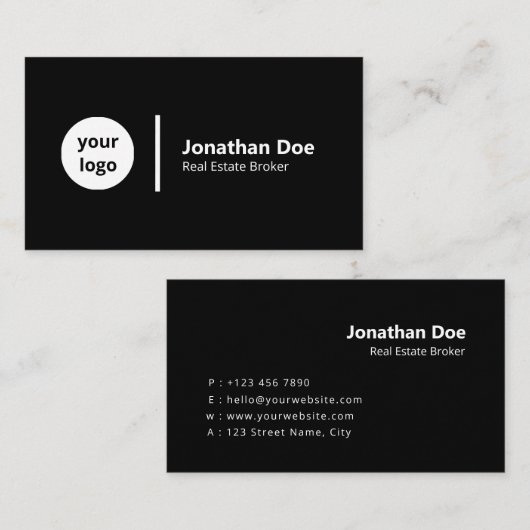 Modern Luxury Black & White Real Estate Agent 名刺 (正面/裏面)