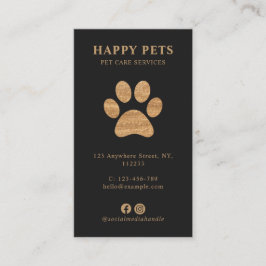 Modern Luxury Charcoal Gold Paw Pet Care Services 名刺