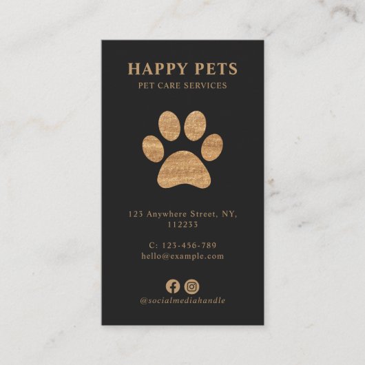 Modern Luxury Charcoal Gold Paw Pet Care Services 名刺 (正面)