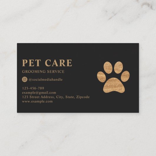 Modern Luxury Charcoal Gold Pet Paw Loyalty Card 名刺 (裏面)
