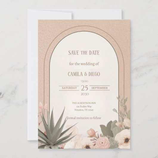 Modern Luxury Desert Flowers Wedding Save the Date (正面)