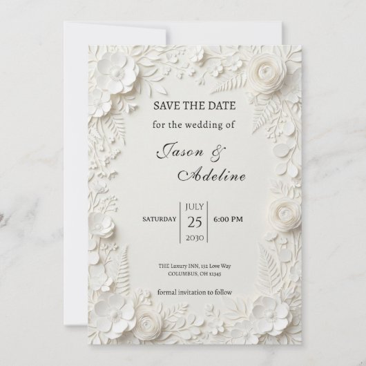 Modern Luxury Floral Wedding Save the Date (正面)