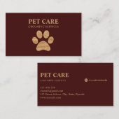 Modern Luxury Golden Paw Pet Grooming Service Red 名刺 (正面/裏面)
