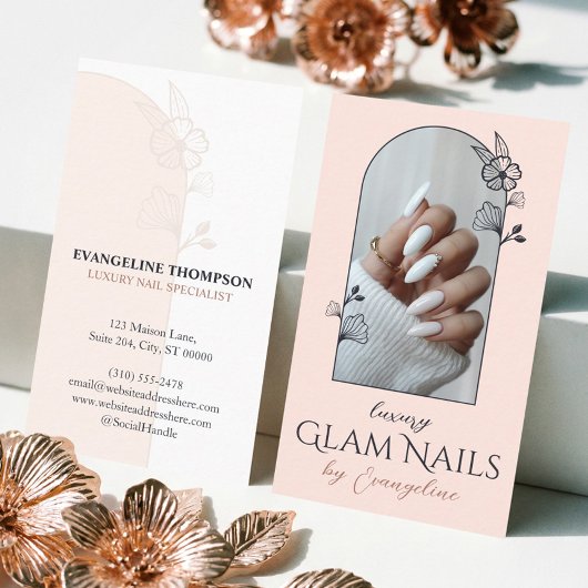 Modern Luxury Nail Salon Floral Rose Arch Photo 名刺