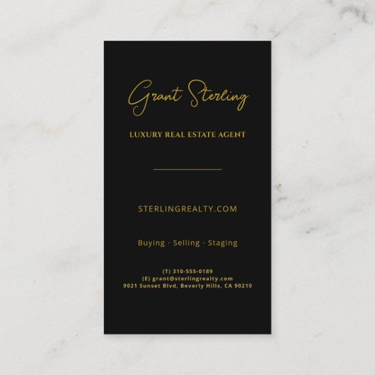 Modern Luxury Real Estate Black Gold Professional 名刺 (裏面)