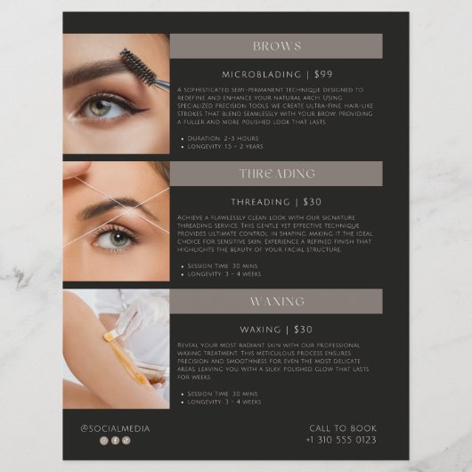 Modern Luxury Salon Makeup Pricing Flyer チラシ (裏面)