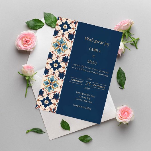 Modern Luxury Talavera Tile Wedding 招待状