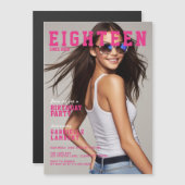 Modern Magazine Cover Inspired 18th Birthday マグネット招待状 (正面/裏面)
