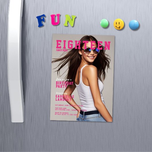 Modern Magazine Cover Inspired 18th Birthday マグネット招待状