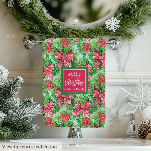 Modern magenta and red Christmas preppy bath towel バスタオルセット