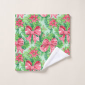 Modern magenta and red Christmas preppy bath towel バスタオルセット (ウォッシュタオル)