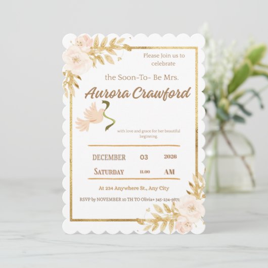 Modern Magpie Botanical Border Bridal Shower Invit 招待状 (スタンド正面)