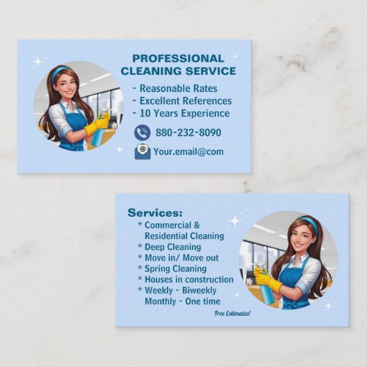 Modern Maid Cleaning Services Janitorial Clean 名刺 (正面/裏面)