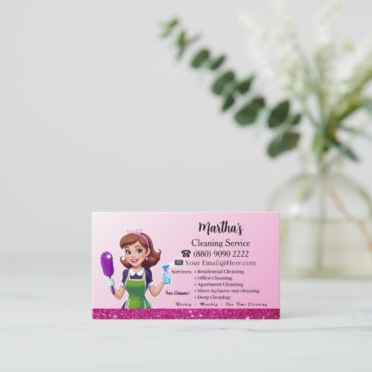 Modern Maid House Cleaning housekeeping Service 名刺 (スタンド正面)