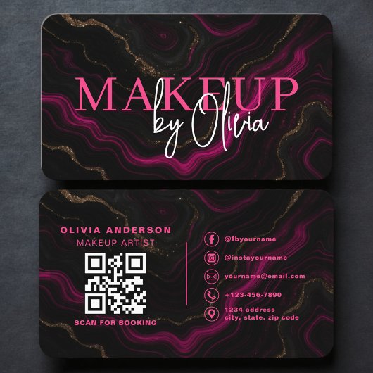 Modern Makeup Artist Business Card with QR Code 名刺