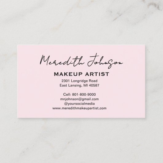 Modern Makeup Artist Pink Black Script Photo   名刺 (裏面)