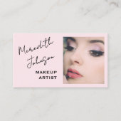Modern Makeup Artist Pink Black Script Photo   名刺 (正面)