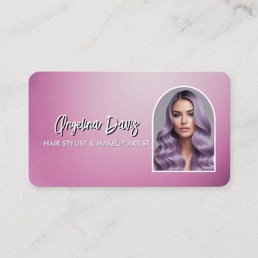 Modern makeup bold purple photo qr code 名刺 (正面)