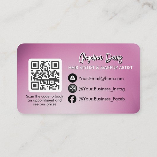 Modern makeup bold purple photo qr code 名刺 (裏面)