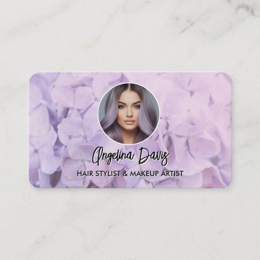 Modern makeup floral purple photo qr code 名刺 (正面)