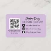 Modern makeup floral purple photo qr code 名刺 (裏面)
