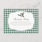 Modern Mallard Duck Neutral Gingham Baby Shower エンクロージャーカード (正面)