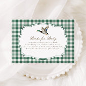 Modern Mallard Duck Neutral Gingham Baby Shower エンクロージャーカード