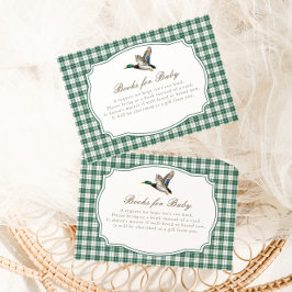 Modern Mallard Duck Neutral Gingham Baby Shower エンクロージャーカード