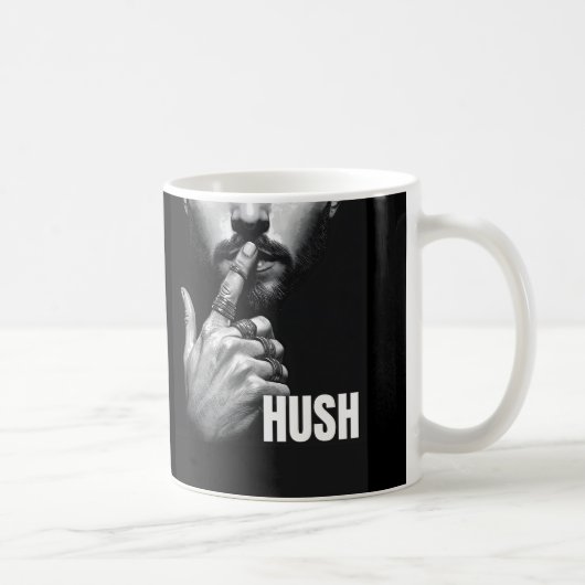 Modern Man Shushing Gesture HUSH Graphic コーヒーマグカップ (右)